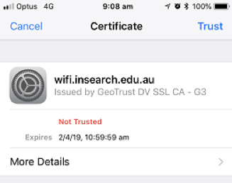 Tap Trust on the certificate and your eduroam will be connected