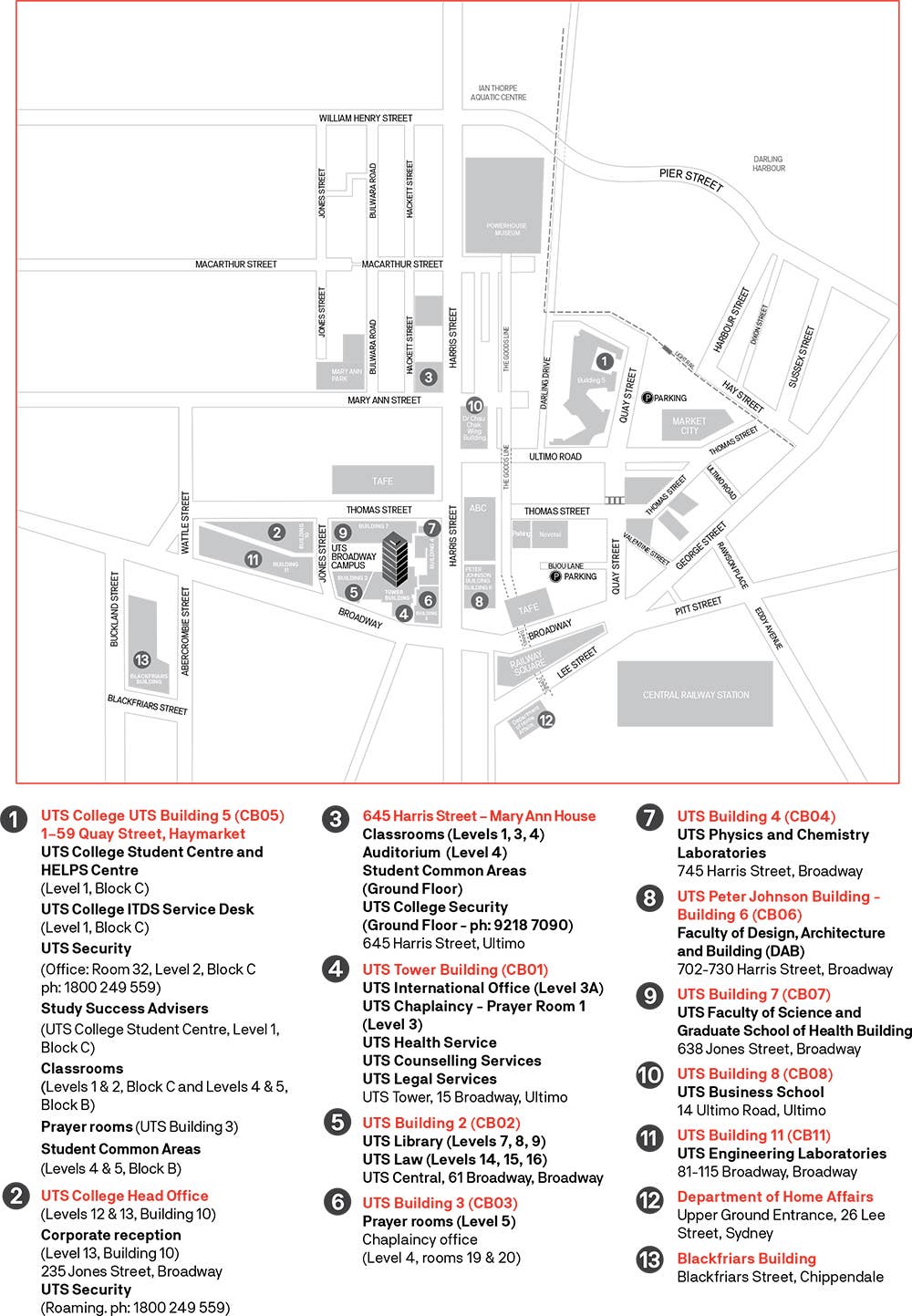 UTS College and UTS campus map
