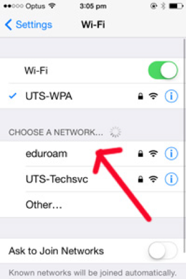 Tap to select eduroam from the list of available wi-fi services